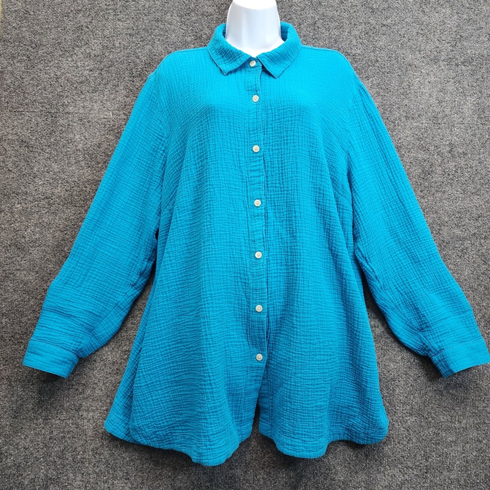 J. Jill Double Gauze Women Cotton Coastal Boho Lagenlook Relaxed Button Top 2X